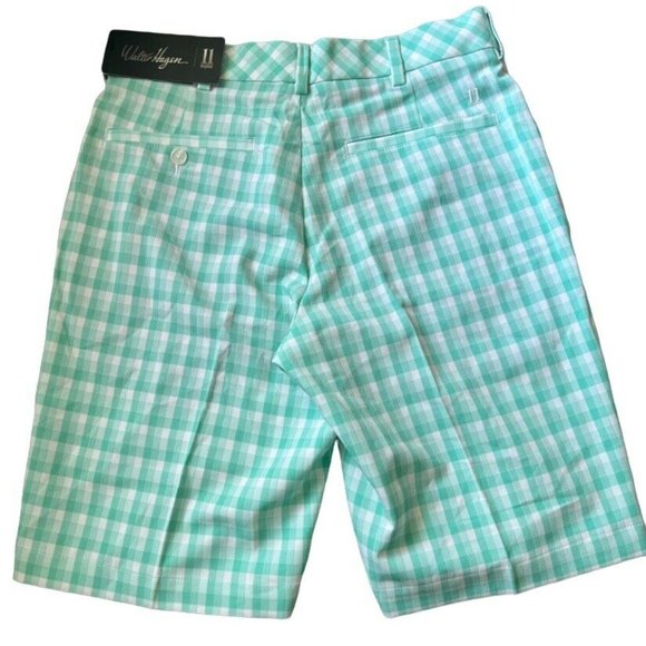 Walter Hagan Plain Brush Stroke Plaid Golf Shorts 10' Pool Blue - Picture 2 of 6